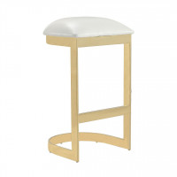 Manhattan Comfort BS006-WH Aura 28.54 in. White and Polished Brass Stainless Steel Bar Stool